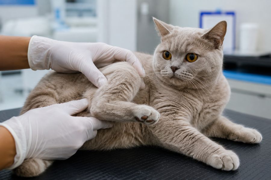Gato con cojera evaluado por un veterinario especialista en ortopedia veterinaria