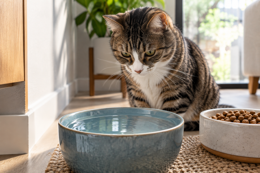 Alimentación seca y consumo de agua en gatos