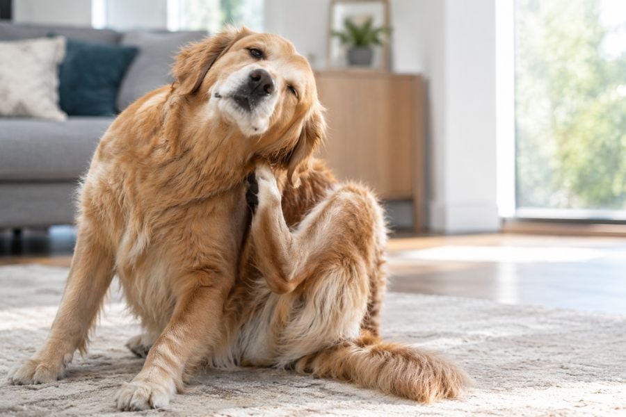 Perro que se rasca constantemente por picazón en la piel